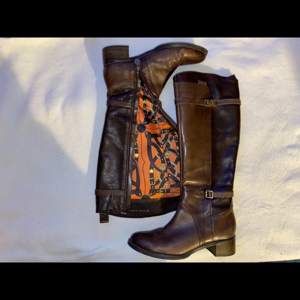 Etienne Aigner tall brown leather boots (7)